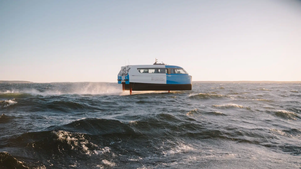Candela P 12 electric hydrofoil boat in rough water